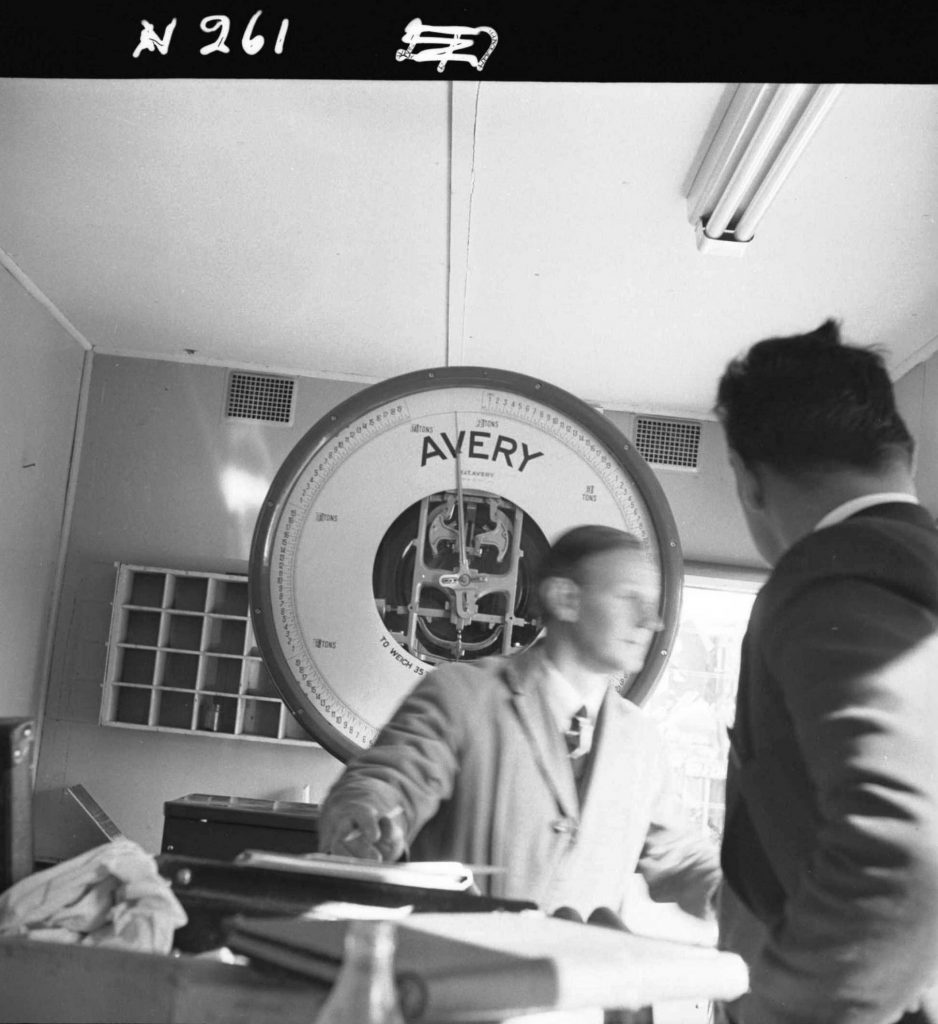 N261 Image showing testing of the completed weighbridge on Flinders Street with government weights and measures