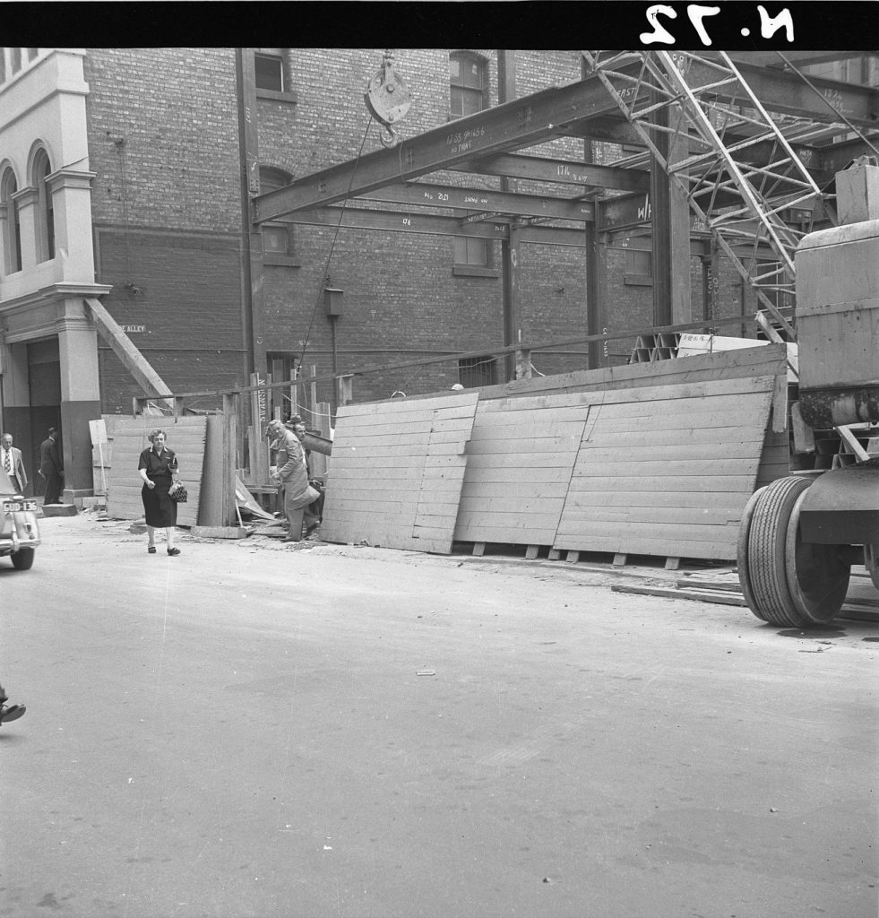 N72 Image showing hoardings in Arcade Alley