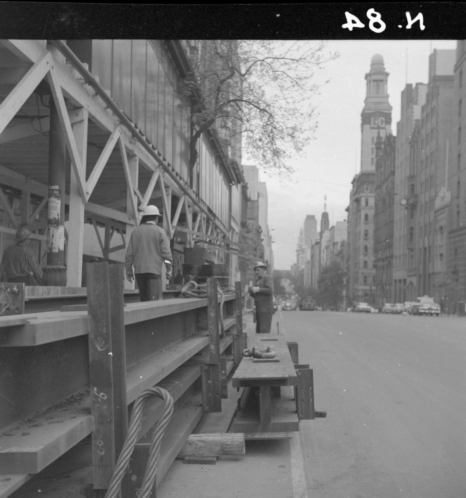 N84 Image showing hoardings around the Royal Globe Insurance building on Collins Street