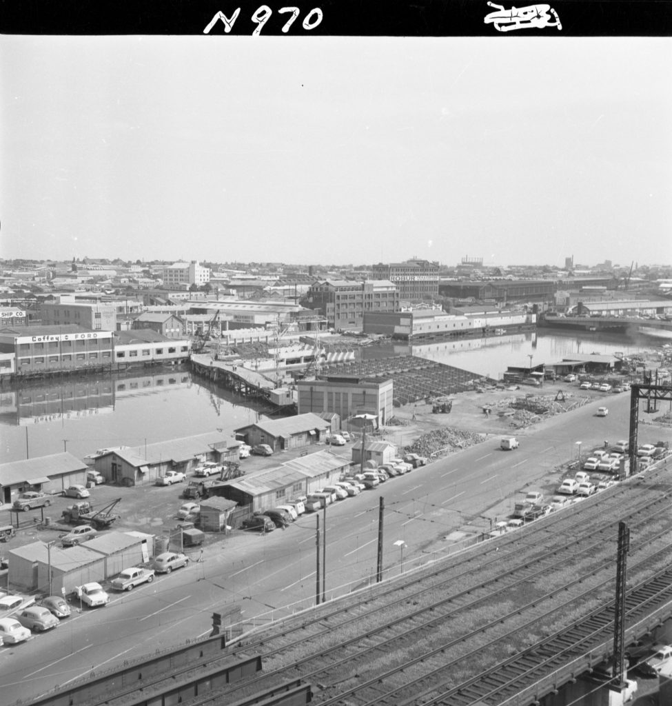 N970 Image showing an aerial view of King Street bridge, viaduct and Flinders Street overpass