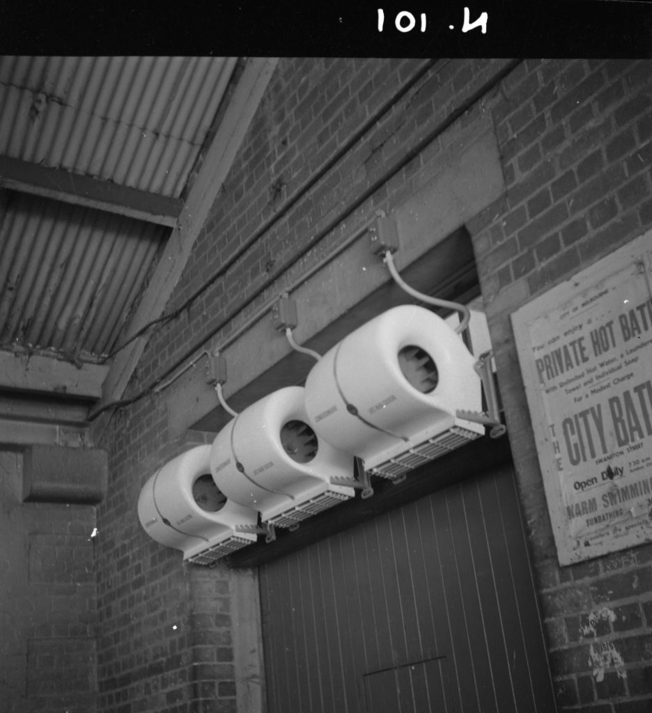 N101 Image showing an overhead air curtain unit at the Queen Victoria Market