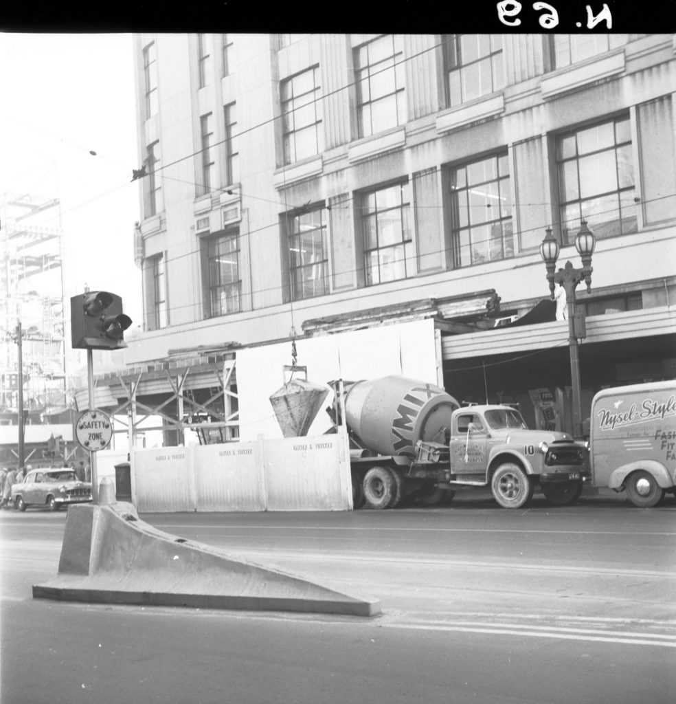 N69 Image showing a construction site with hoardings around Foy’s department store on Bourke Street