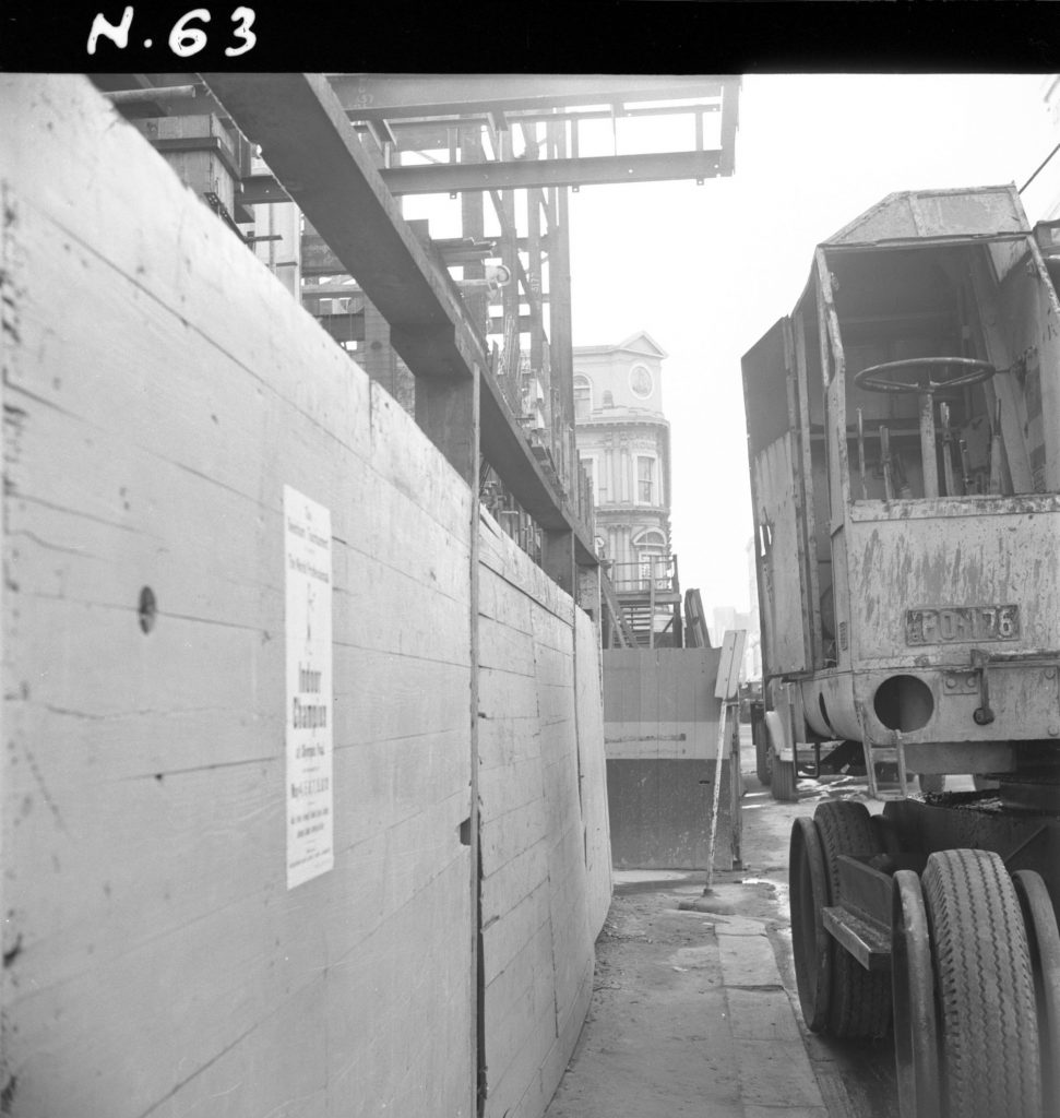 N63 Image showing a footpath blocked by hoardings on Little Bourke Street