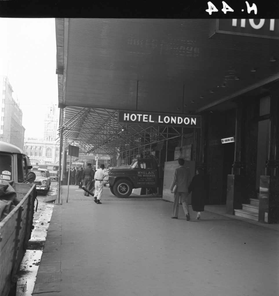 N44 Image looking south along Elizabeth Street, showing hoardings around the Colonial Mutual Life building