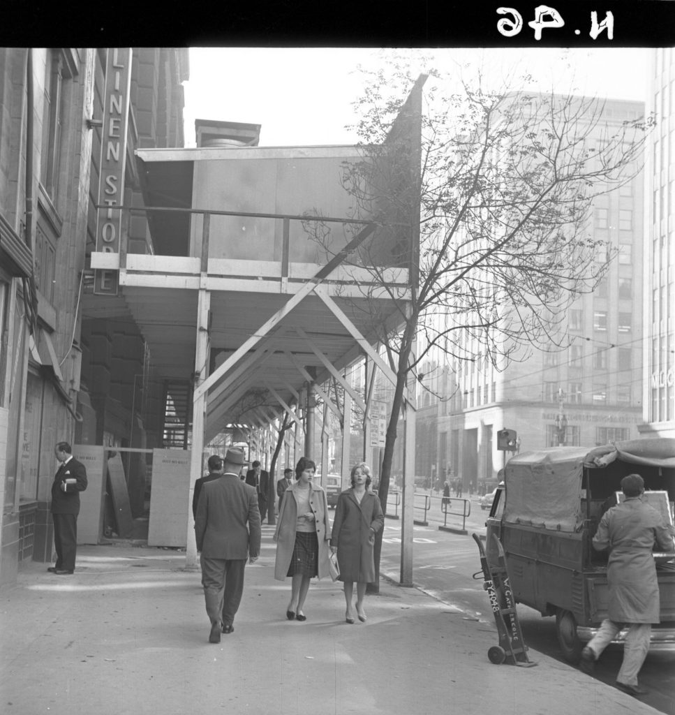 N46 Image looking east towards Elizabeth Street, showing hoardings around the Colonial Mutual Life building