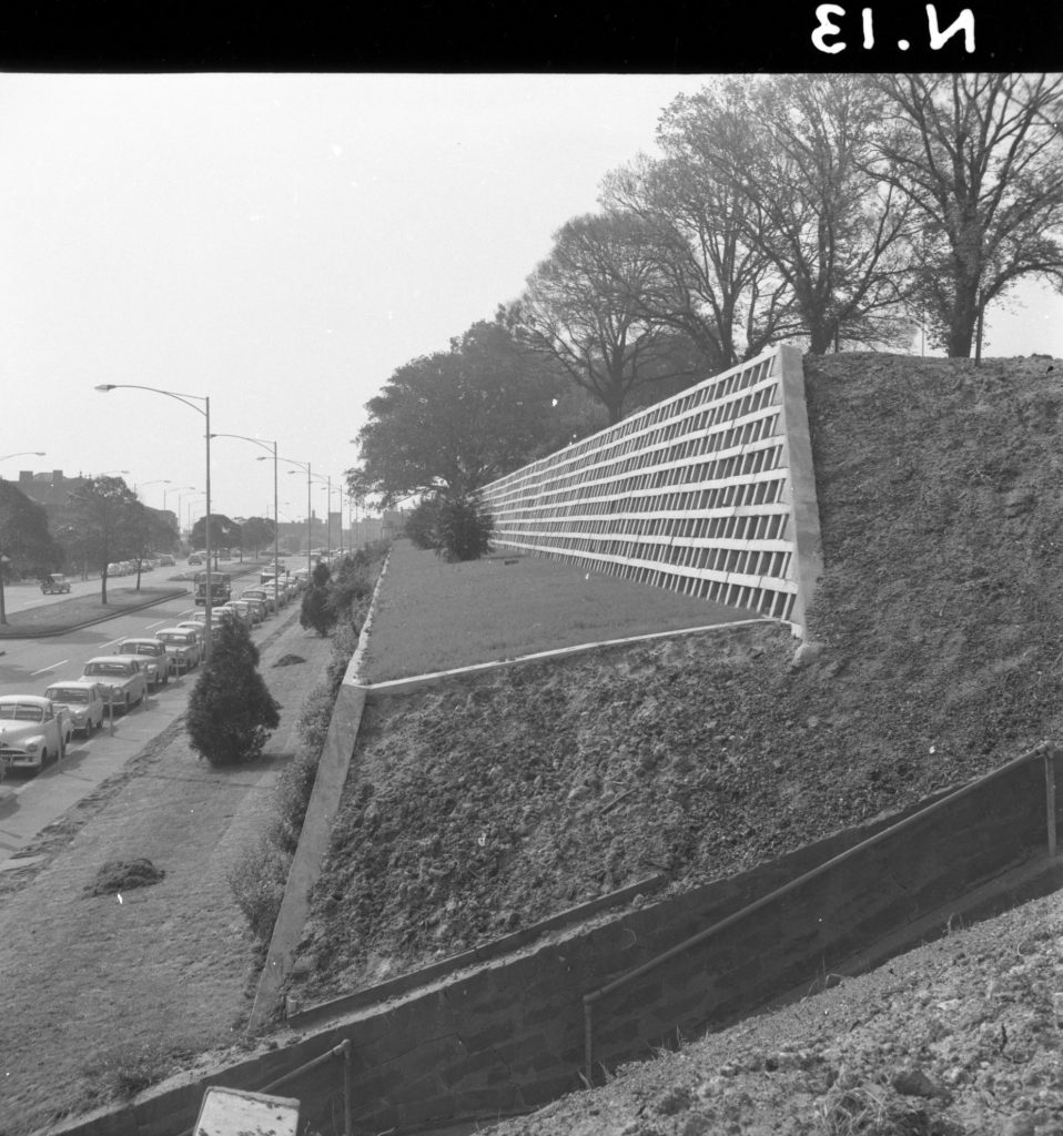 N13 Image showing a block wall around Flagstaff Gardens