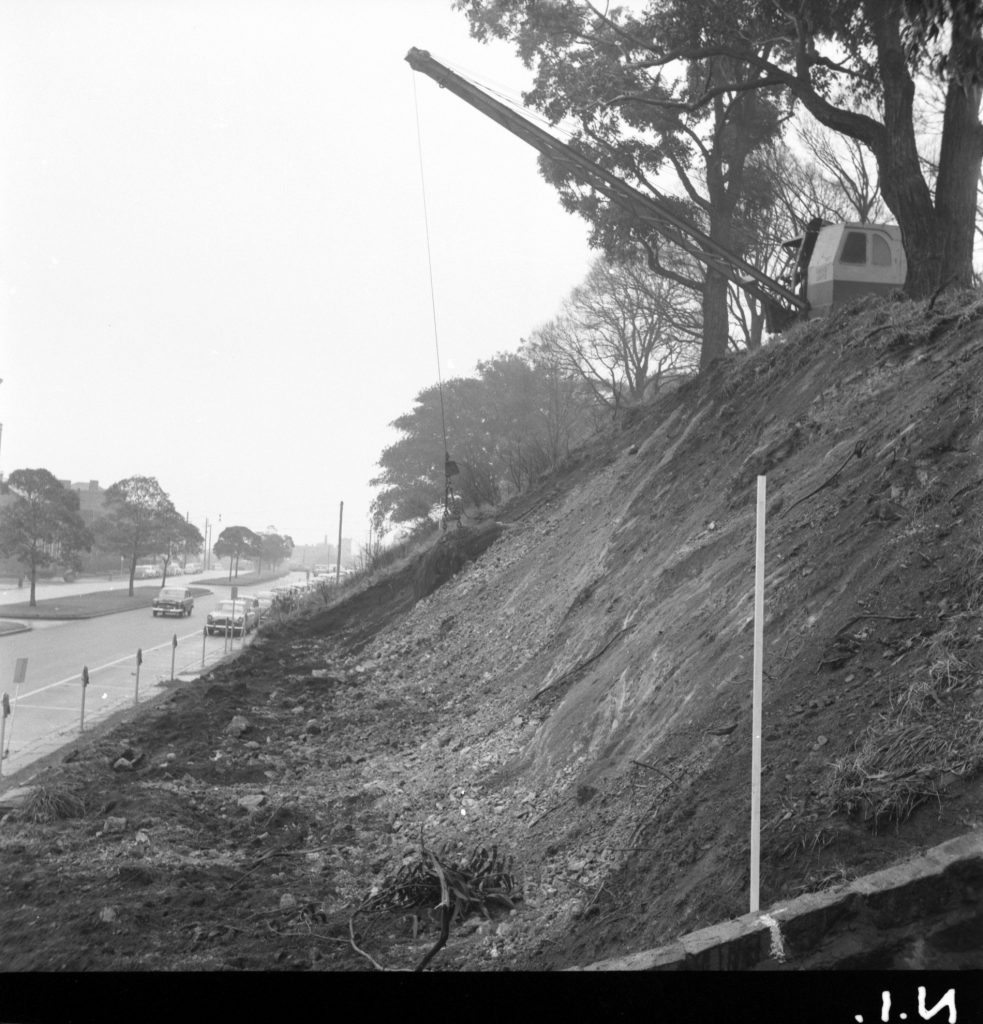 N1 Image showing construction of a block wall around Flagstaff Gardens