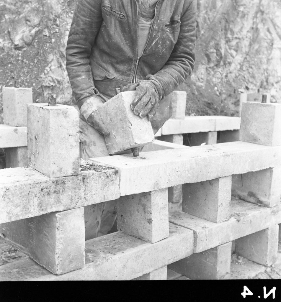 N4 Image showing construction of a block wall around Flagstaff Gardens