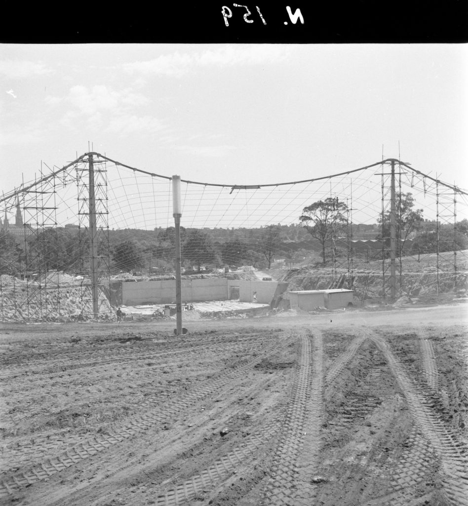 N159 Image showing first inner circle light during construction of the Sidney Myer Music Bowl