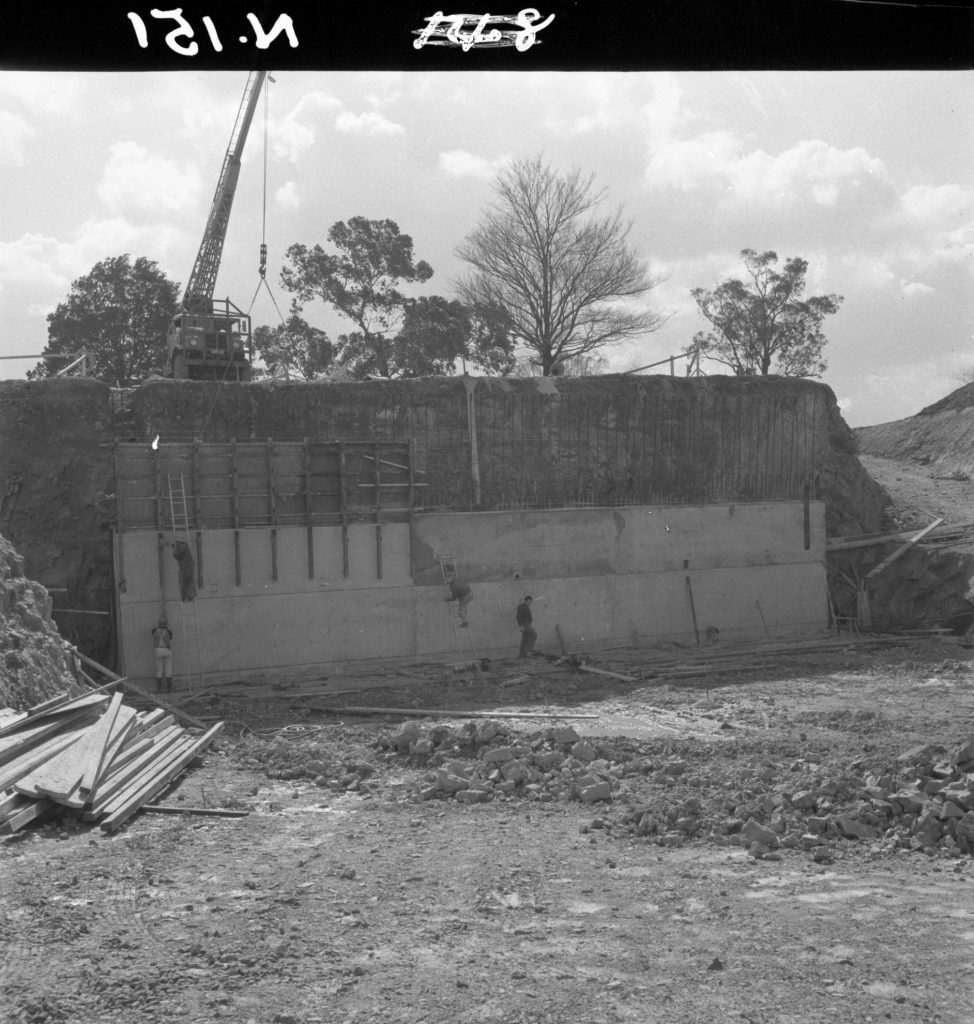 N151 Image showing construction of the back of the stage for the Sidney Myer Music Bowl