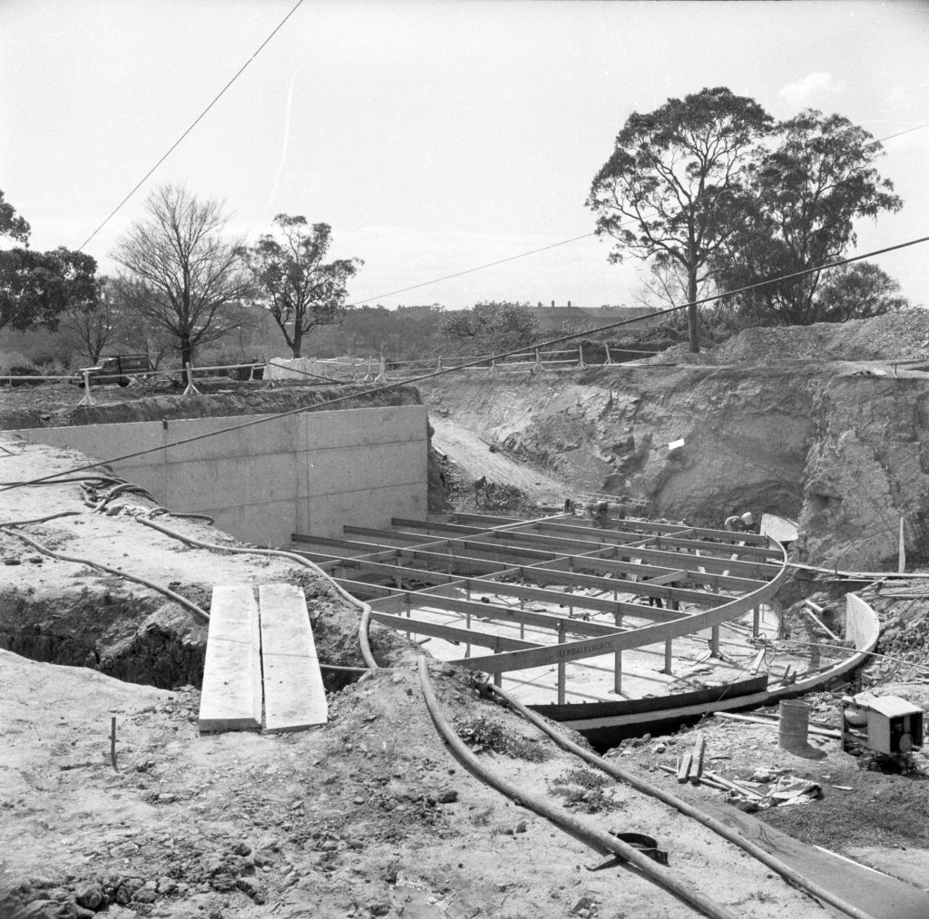 N152 Image showing construction of the stage platform for the Sidney Myer Music Bowl