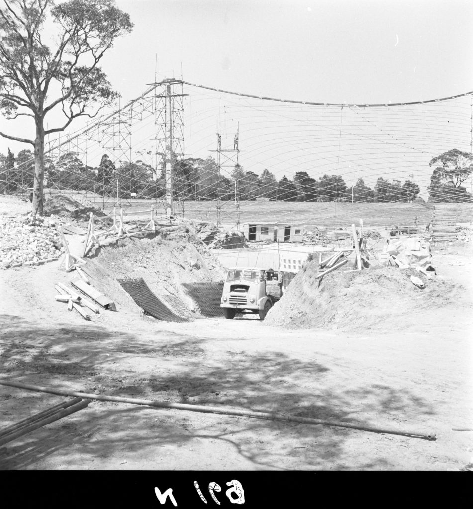 N169 Image showing  the road entrance to the stage during construction of the Sidney Myer Music Bowl