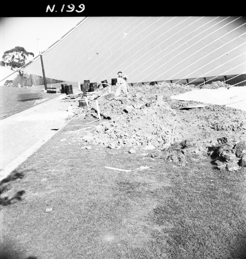 N199 Image showing rust protection for secondary cables during construction of the Sidney Myer Music Bowl