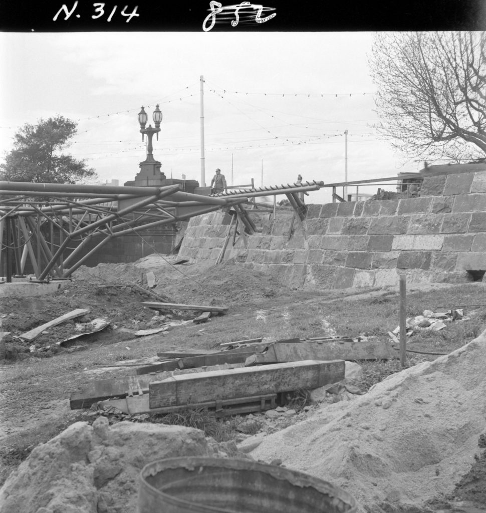 N314 Image showing fountain nozzles during construction of the Southgate Fountain in Snowden Gardens