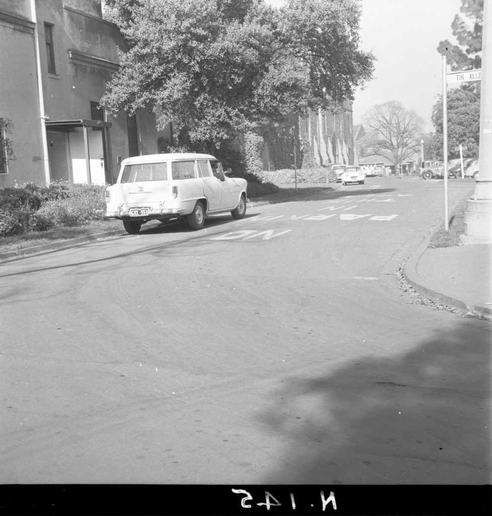 N145 Image of Melbourne University grounds, showing Tin Alley prior to constructions