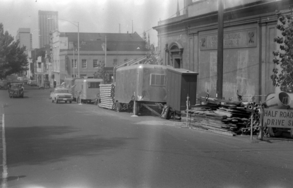 N611 Image showing Postmaster-General (P.M.G.) works on Exhibition Street, La Trobe Street and Victoria Street