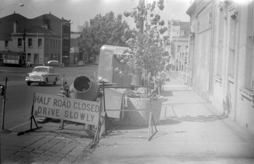 N610 Image showing Postmaster-General (P.M.G.) works on Exhibition Street, La Trobe Street and Victoria Street