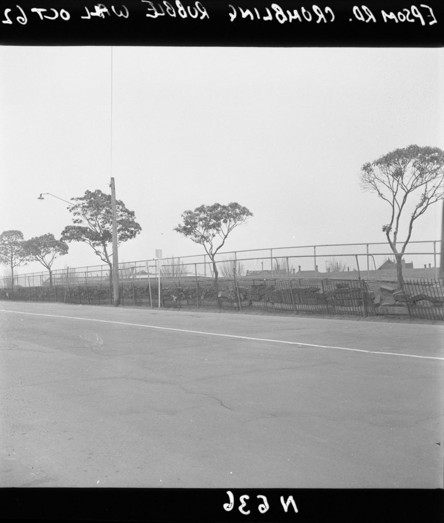 N636 Image showing a crumbling wall along Racecourse Road and Epsom Road