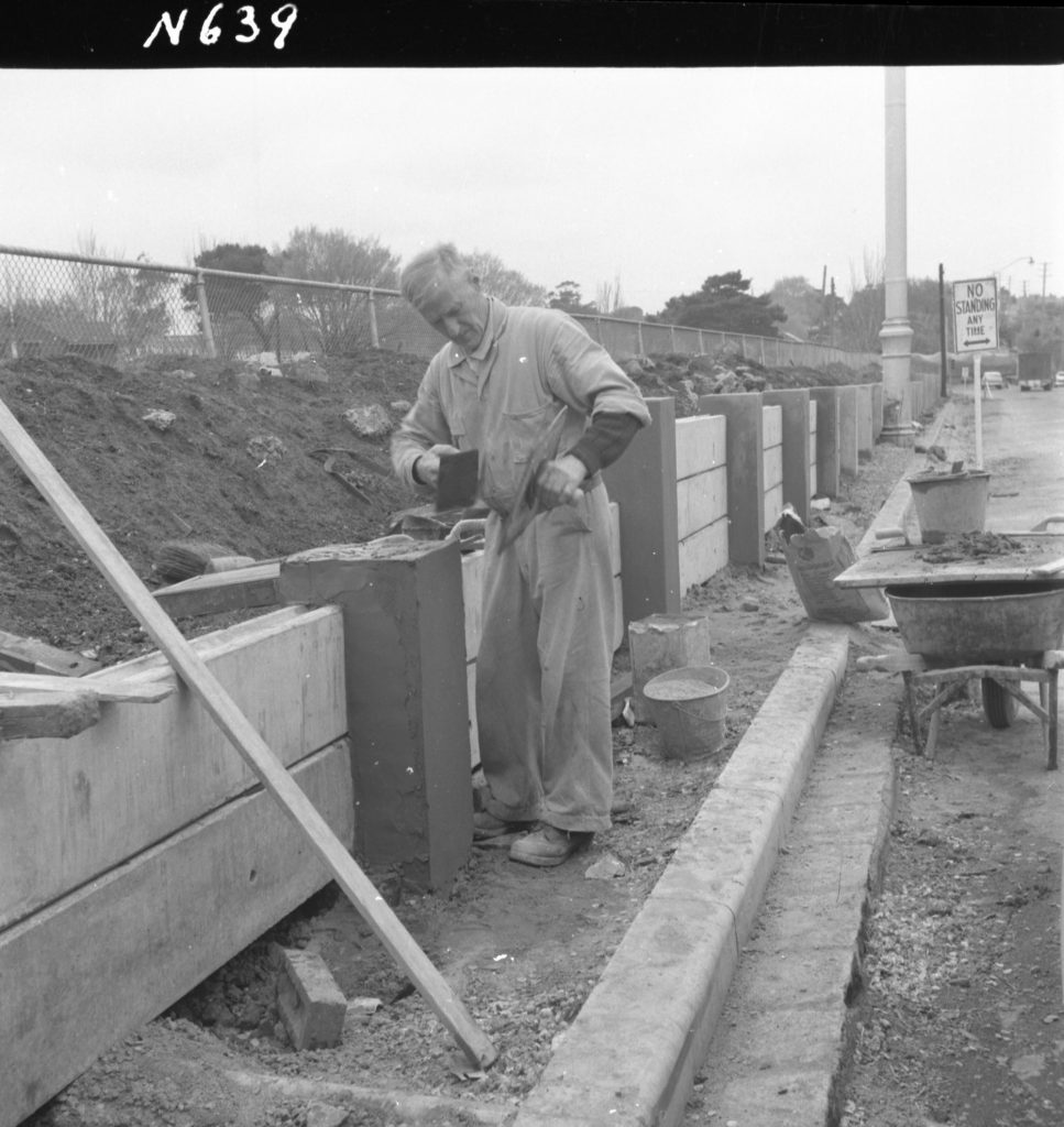 N639 Image showing the replacement of a crumbling wall along Racecourse Road and Epsom Road