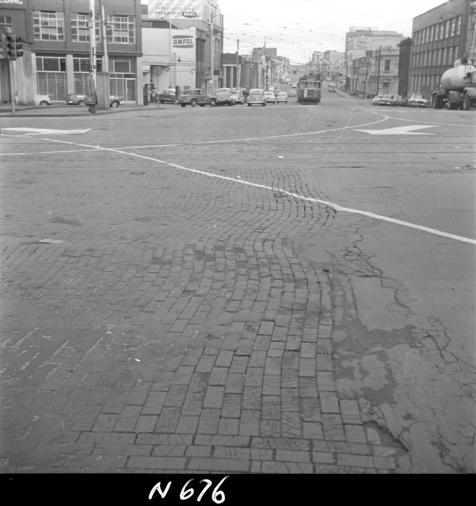 N676 Image showing the rippled surface of woodblocks on Swanston Street