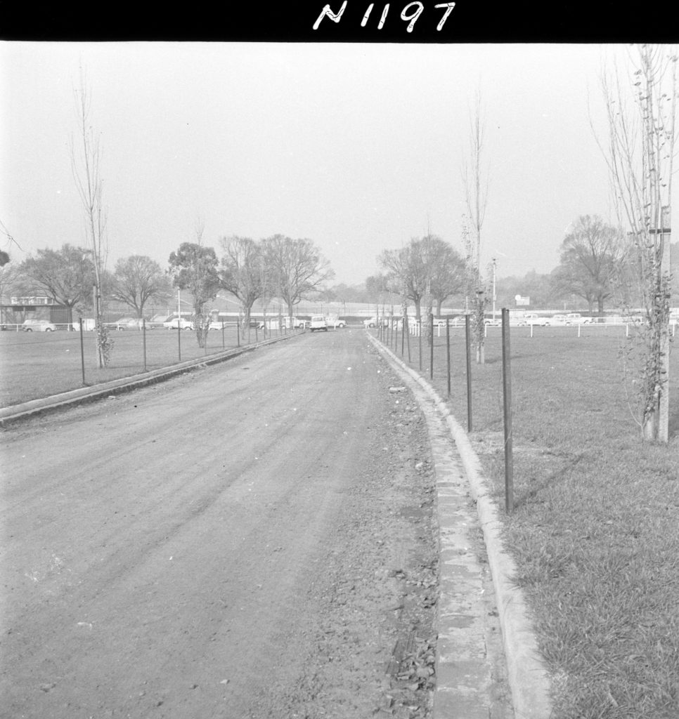 N1197 Image showing a road alongside Yarra Park car park, leading to the pavillion and sports ground