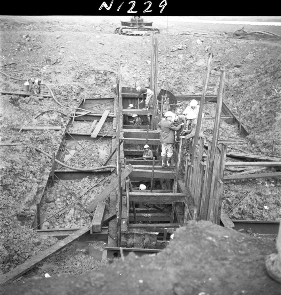 N1229 Image showing a trench drain during construction of Footscray Road