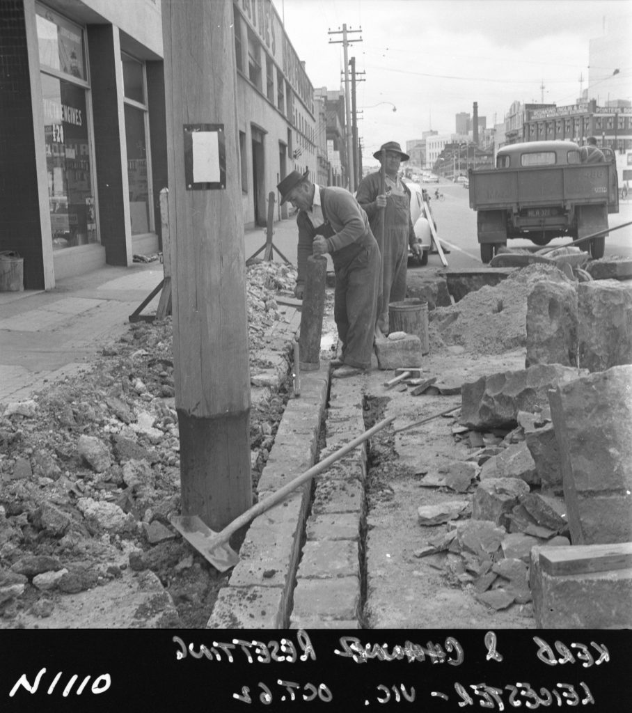 N1110 Image showing resetting of the kerb and channel on the corner of Leicester Street and Victoria Street