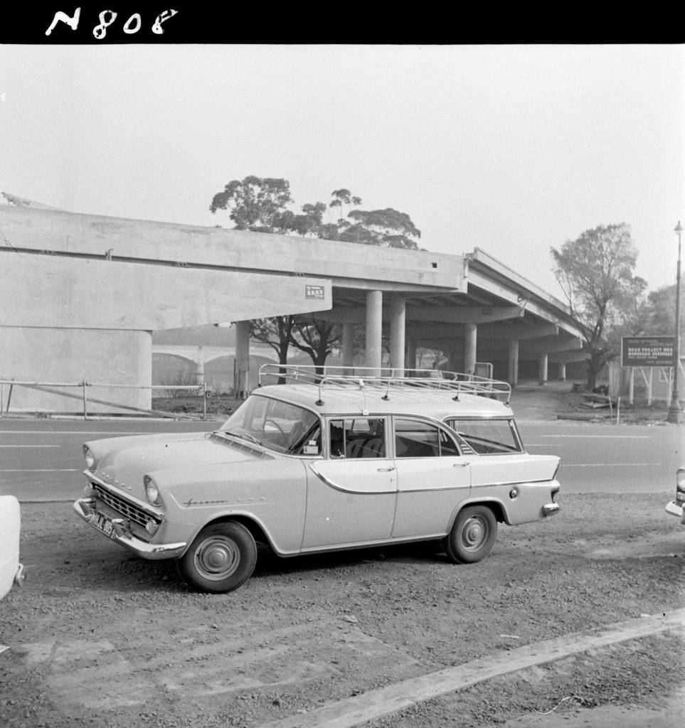 N808 Image of a Holden car at the construction site for the Morshead overpass