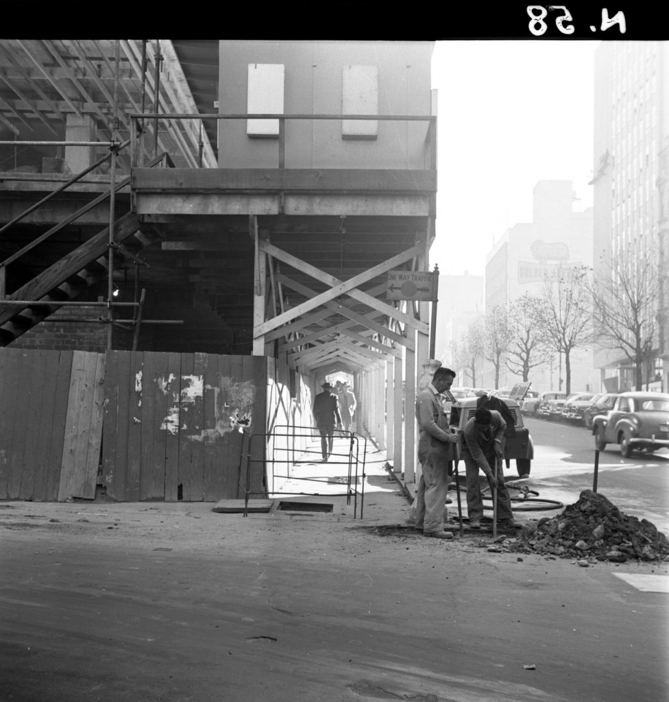 N58 Image showing hoardings around the R.A.C.V. building on Queen Street