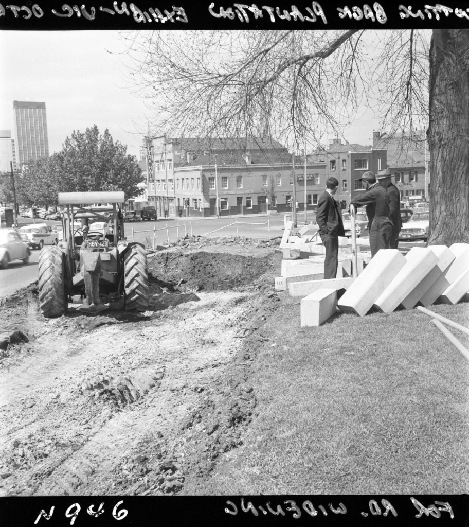 N946 Image showing cutting back of plantation on Exhibition Street and Victoria Street for road widening