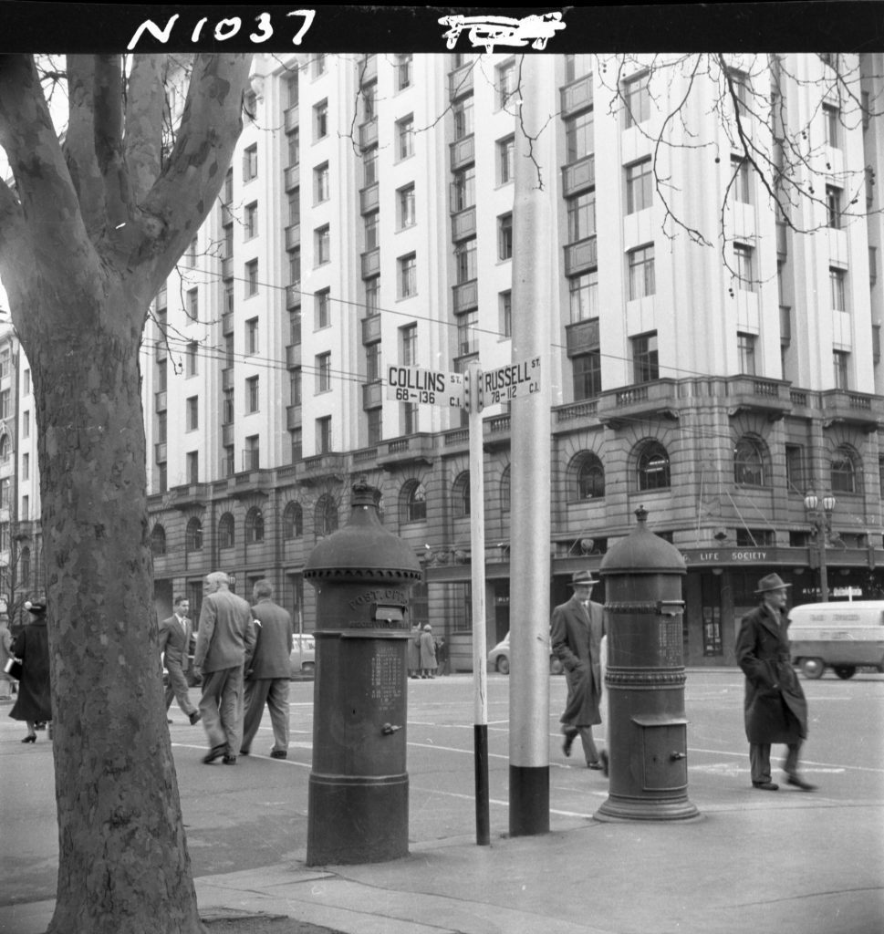 N1037 Image showing street name plates for Collins Street and Russell Street