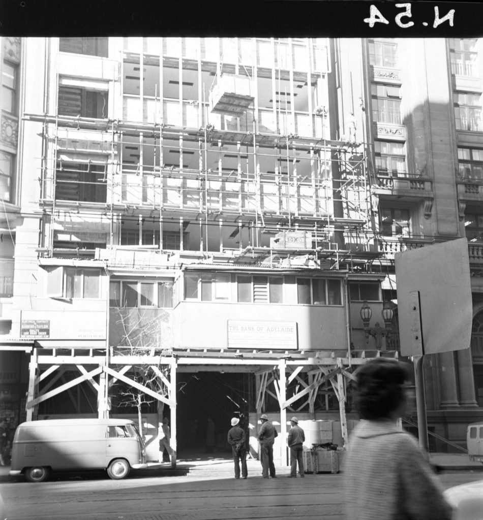 N54 Image showing hoardings around the Bank of Adelaide building on Collins Street