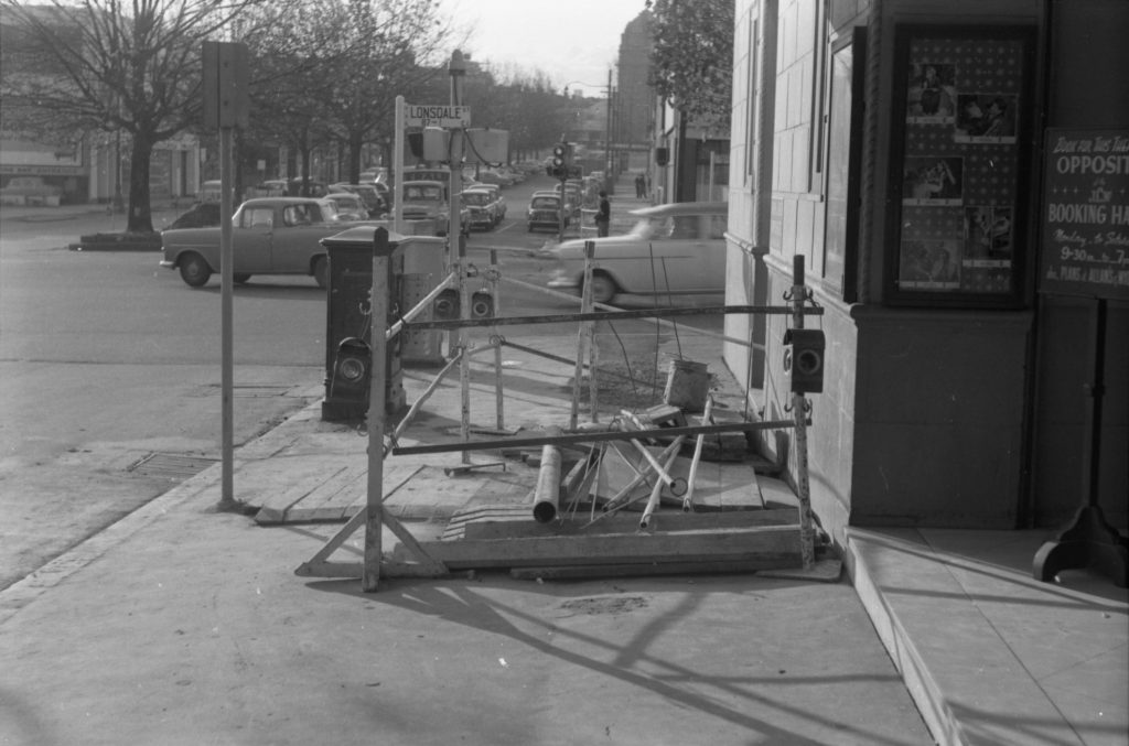 35A-55c Image showing footpath works, Exhibition Street facing north, possibly by the Postmaster-General’s department