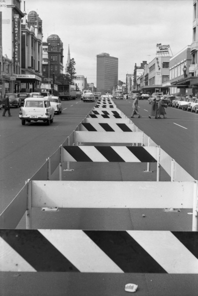 35A-81a Image of median strip barriers, looking north-east up Lonsdale Street