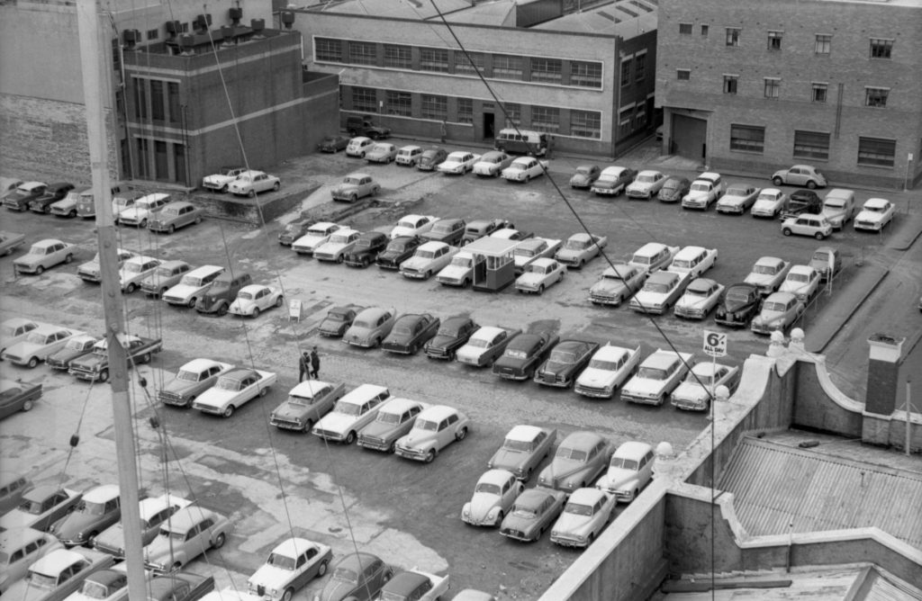 35A-85a Image showing an aerial view of a car park, looking east towards Meyers Place