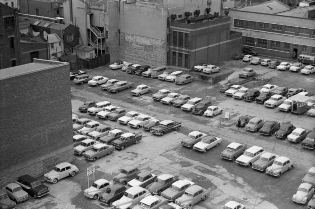 35A-85c Image showing an aerial view of a car park, looking east towards Meyers Place