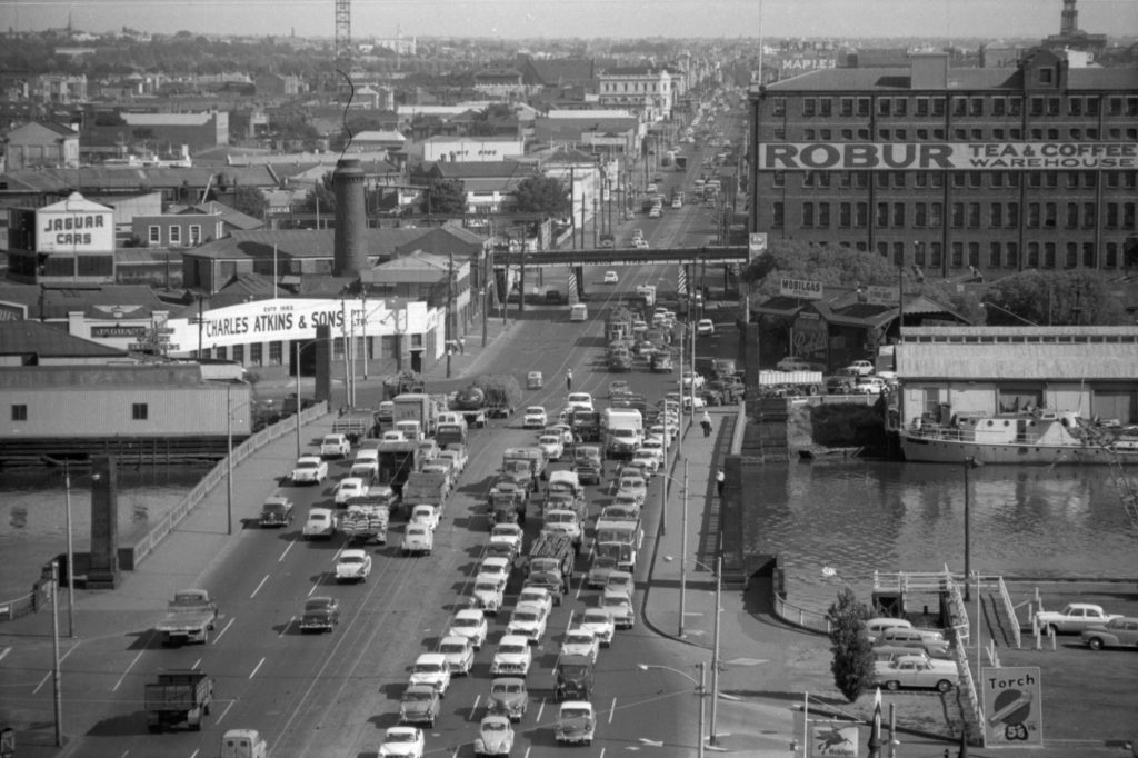35A-91b Image showing heavy traffic on Spencer Street bridge, South Melbourne
