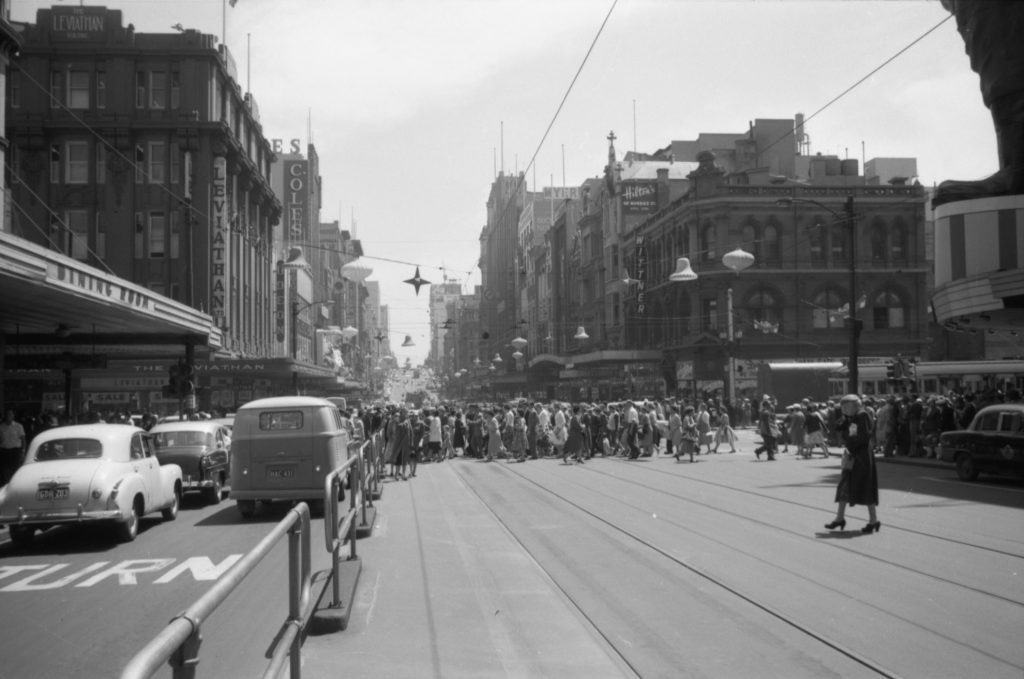 35A-93a Image showing pedestrians on Bourke Street, viewed from Swanston Street