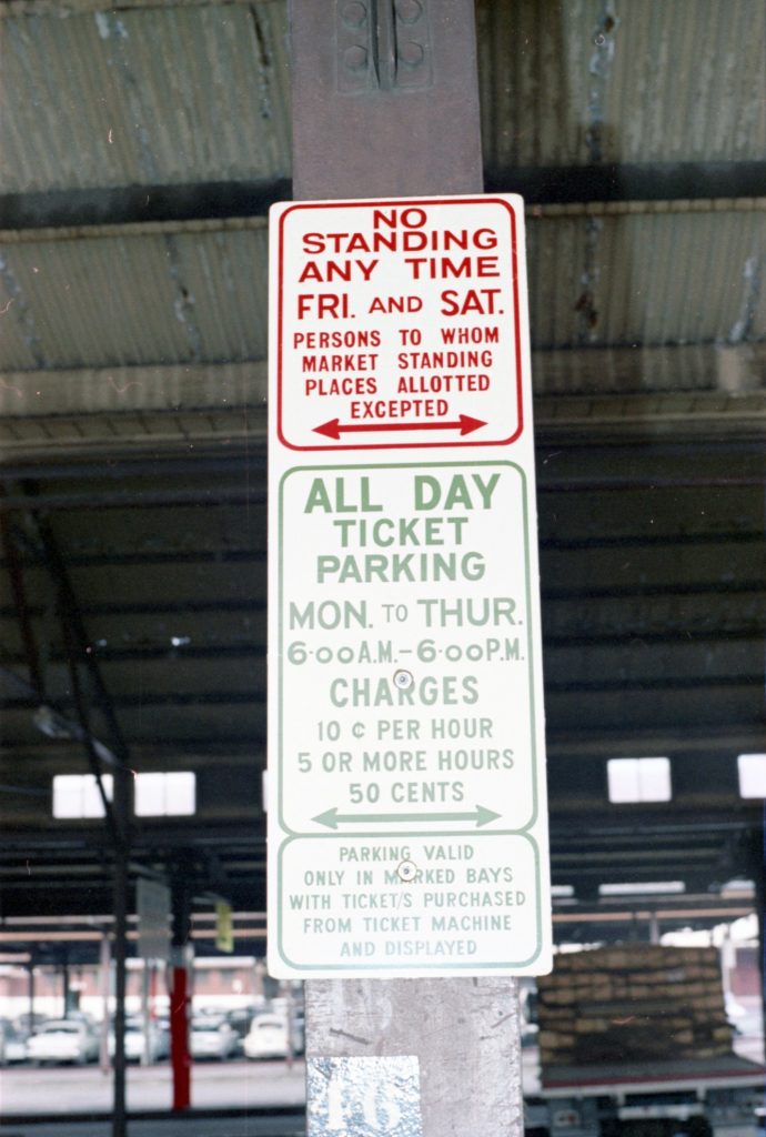 35B-9d Image of a parking sign at Queen Victoria Market carpark, with details describing rates for different time periods