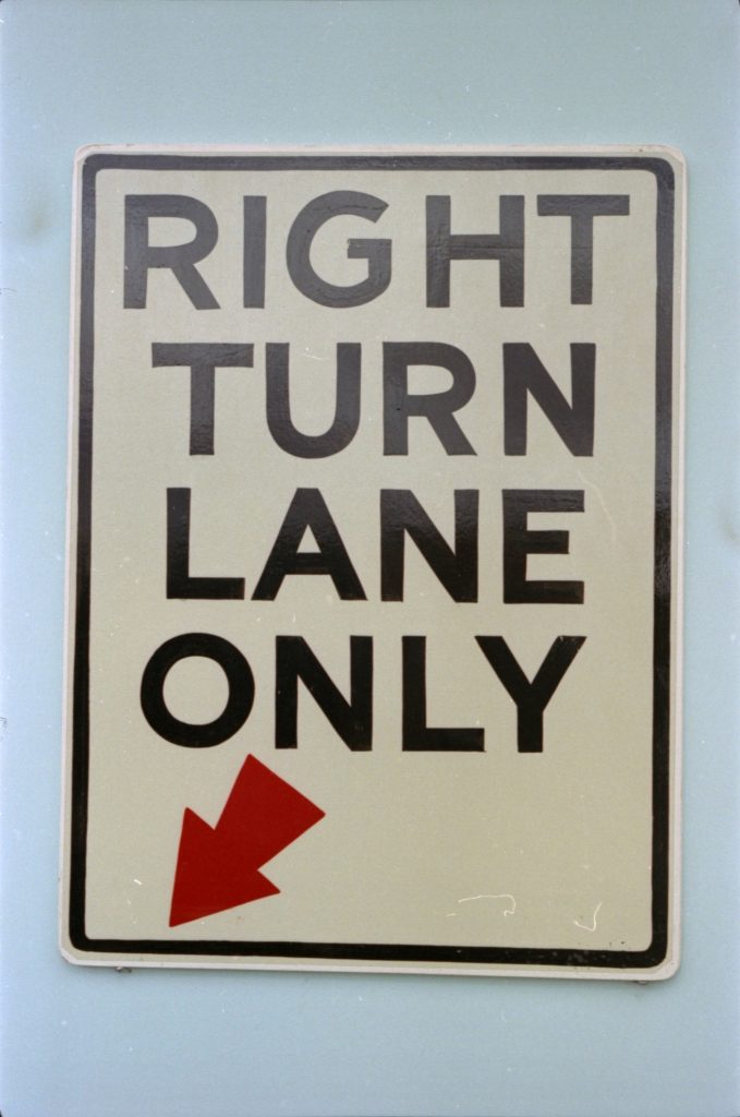 35B-51b Image of a sign marked “right turn lane only”