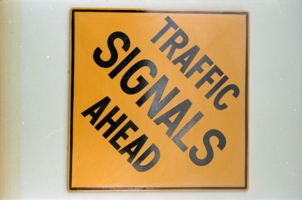 35B-52a Image of a sign marked “traffic signals ahead”