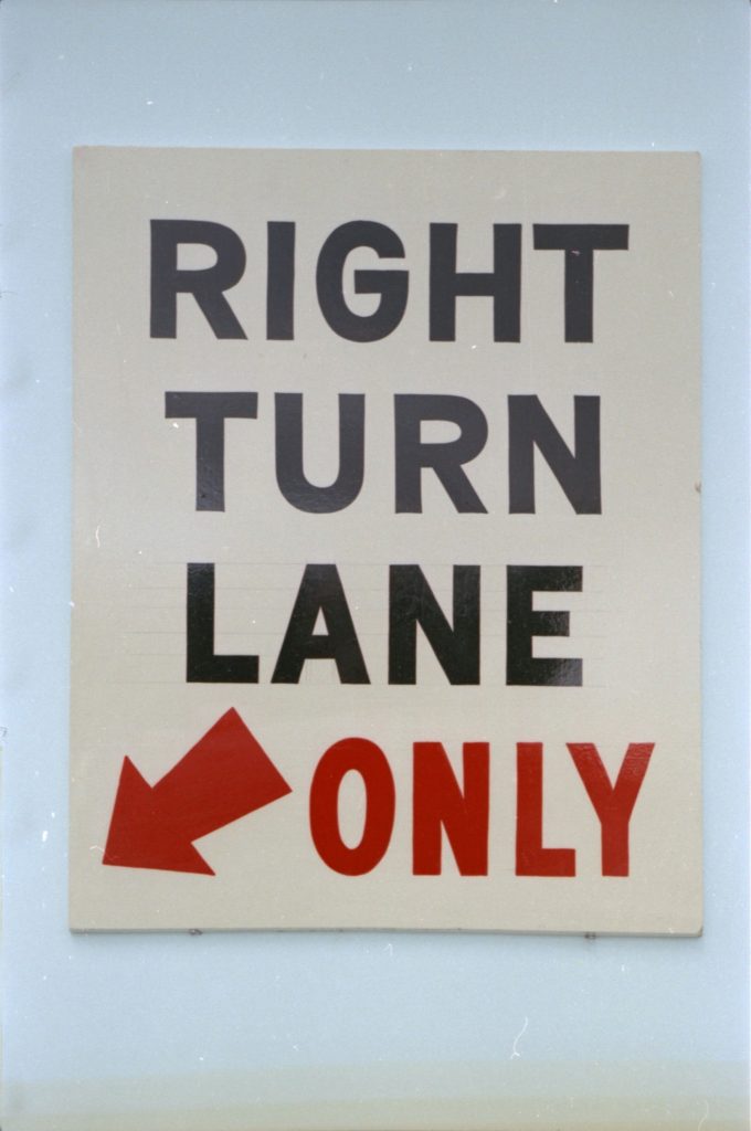 35B-54a Image of a sign marked “right turn lane only”