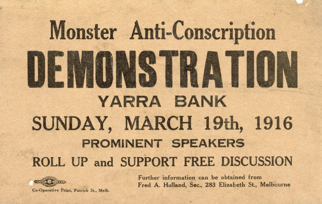 Flier, WWI anti-conscription demonstration