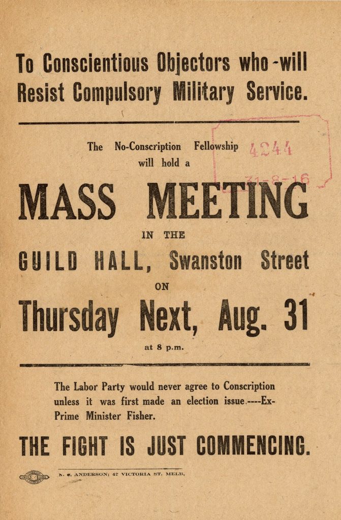 Flier, Conscientious objector mass meeting