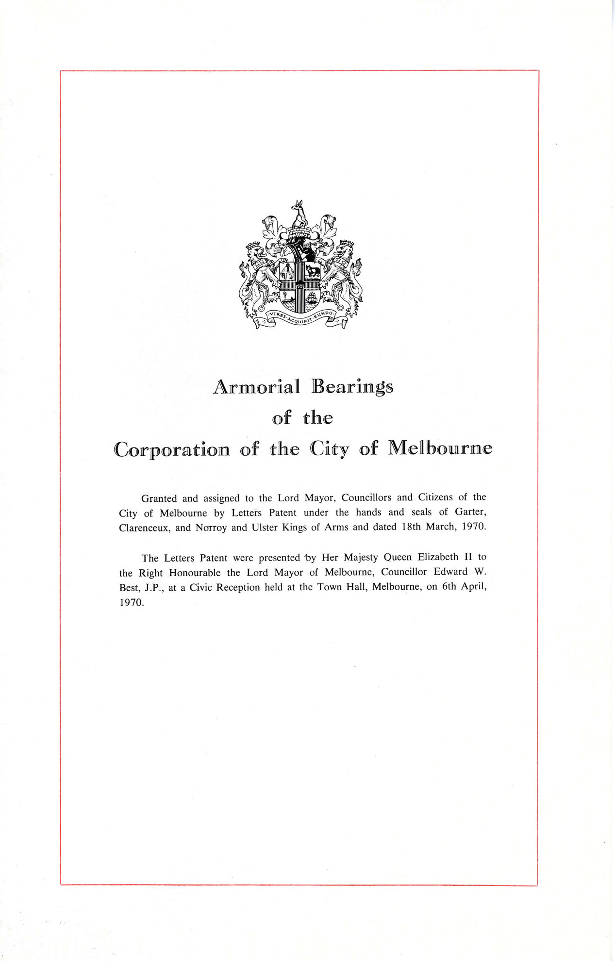 Armorial Bearings of the Corporation of the City of Melbourne City