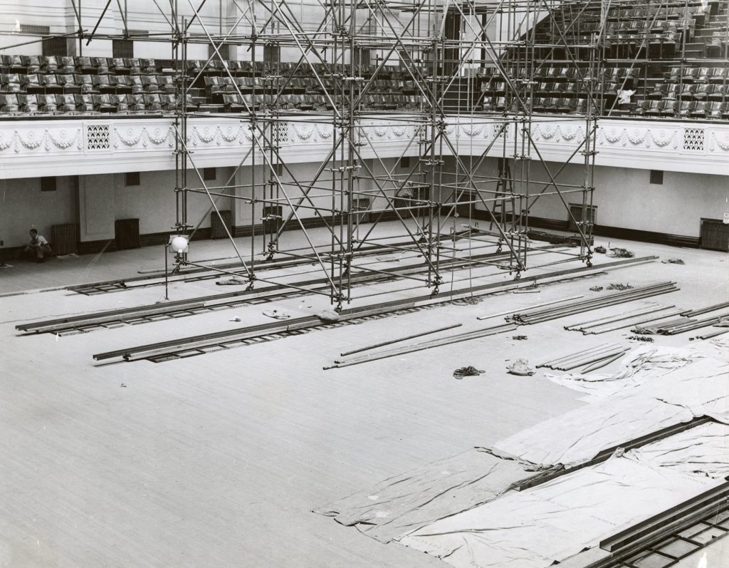 Image of scaffolding in Melbourne Town Hall