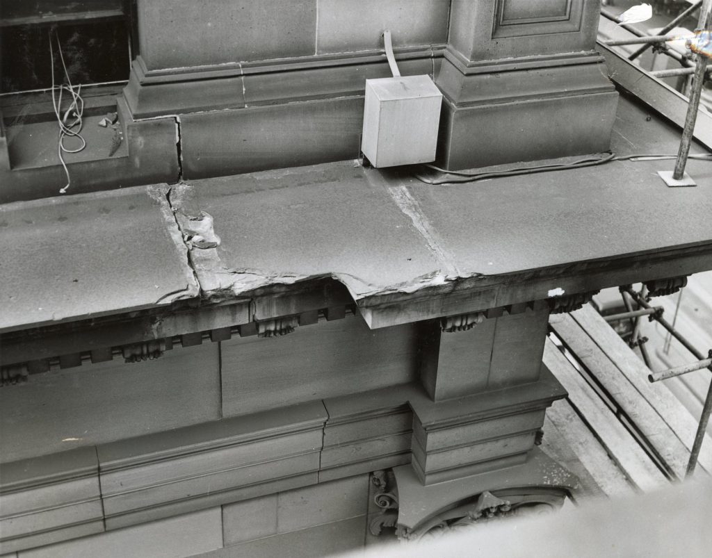 Image showing cracks in the stonework of Melbourne Town Hall