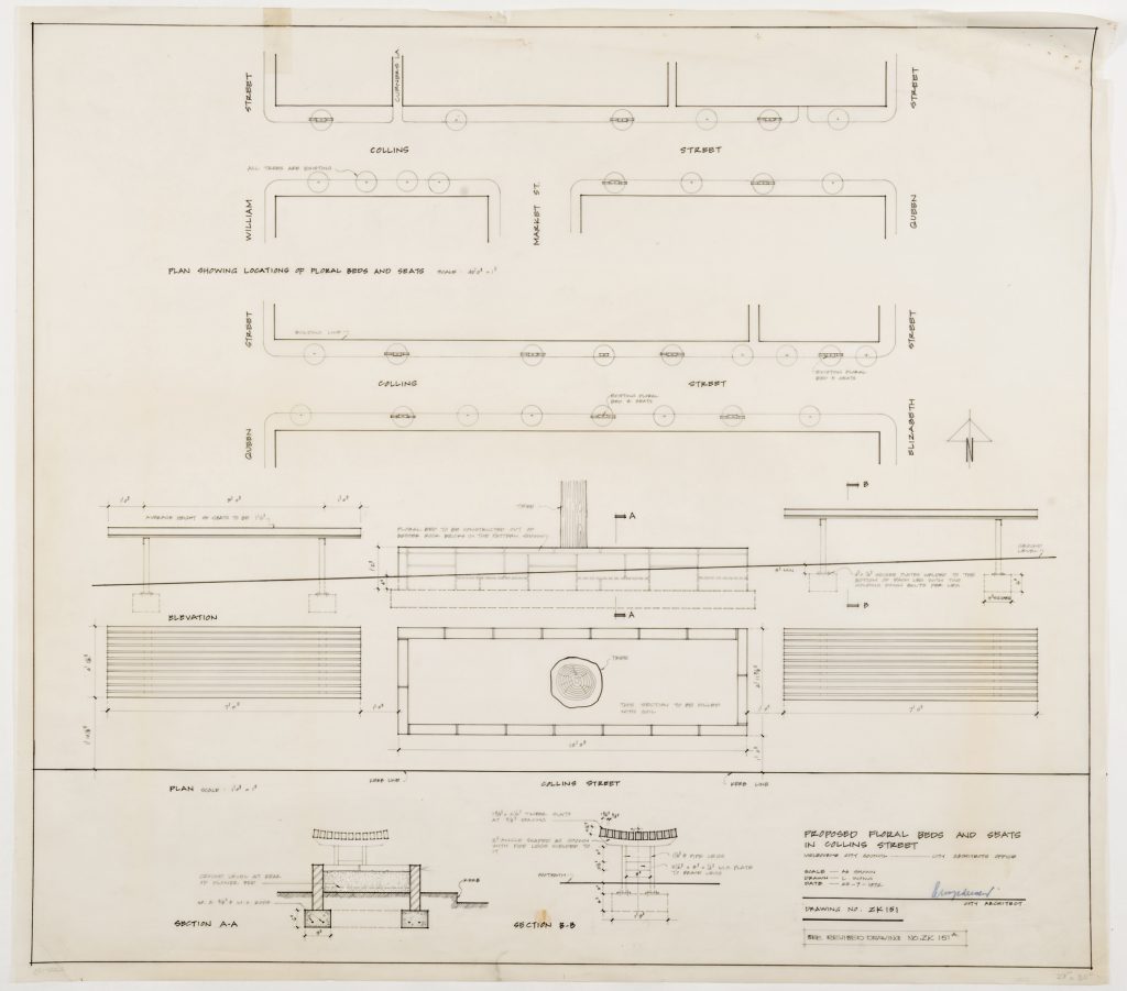 Proposed flower beds and seats for Collins Street