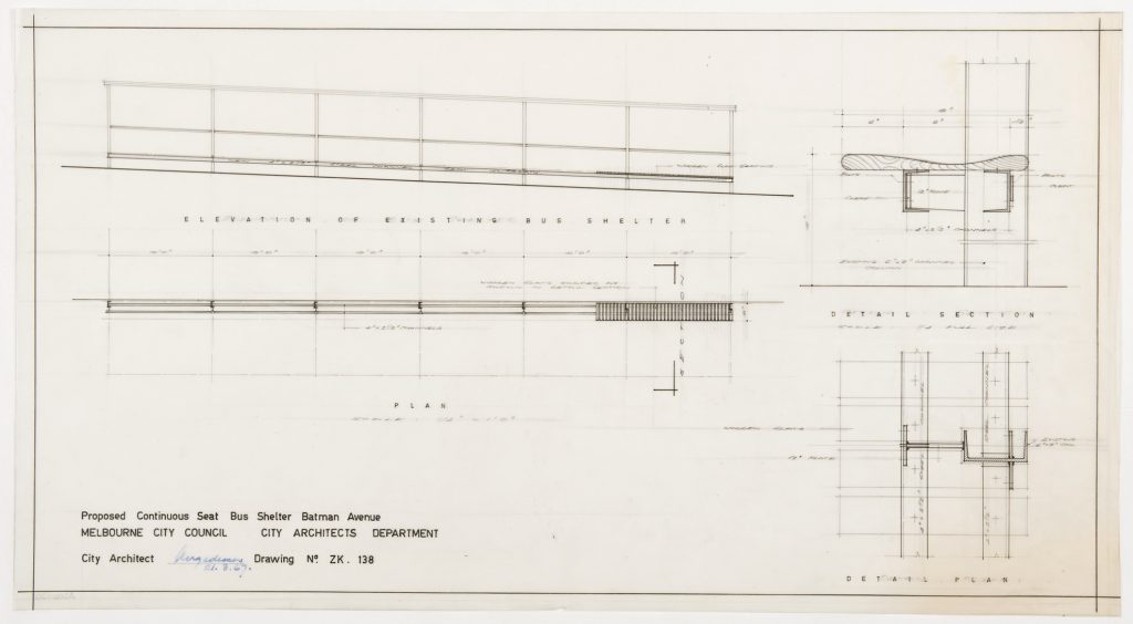 Proposed continuous seat bus shelter Batman Ave.