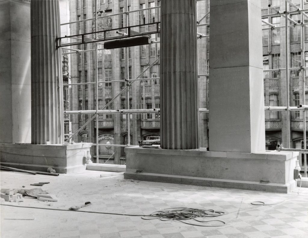 Image showing renewal of the stonework and balustrade on the portico of Melbourne Town Hall